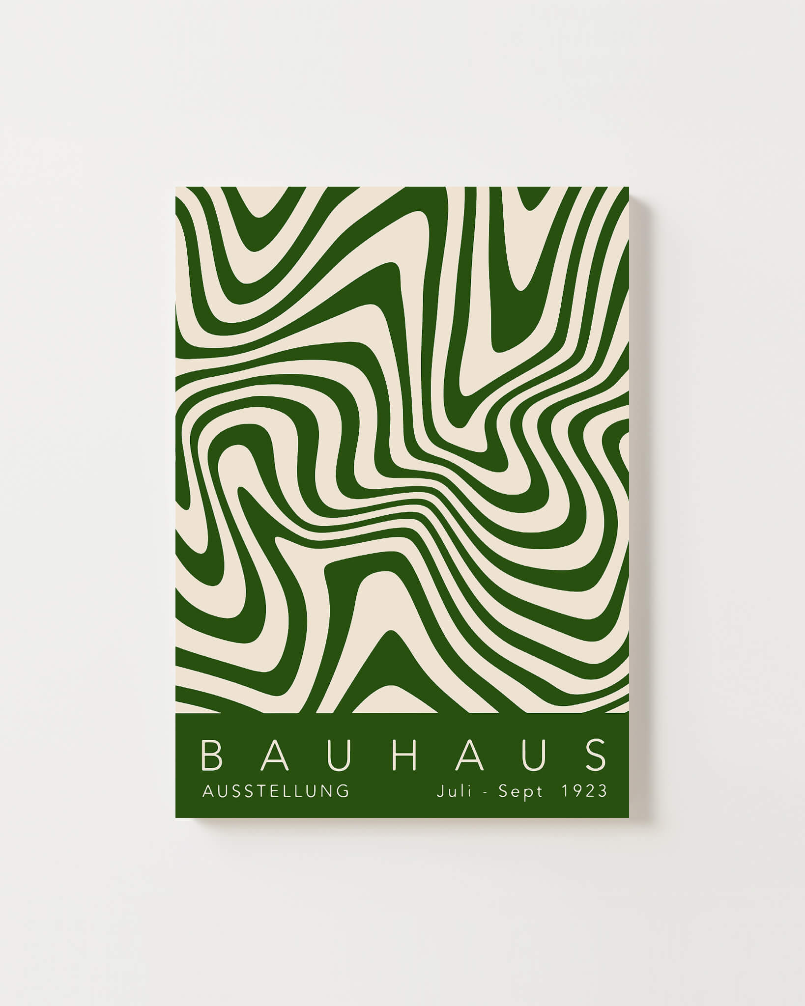 Affiche Bauhaus 1923 avec motif ondulé vert sur fond crème, parfaite pour décoration design ou galerie d’art.