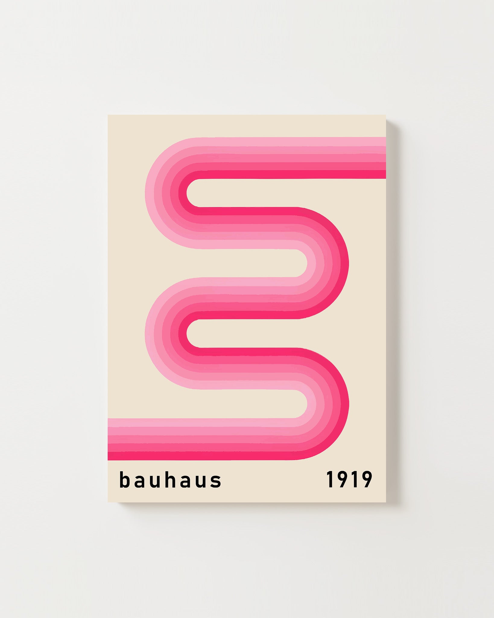Affiche Bauhaus rose rétro avec courbe dégradée, décoration murale moderne inspirée du design graphique de 1919.
