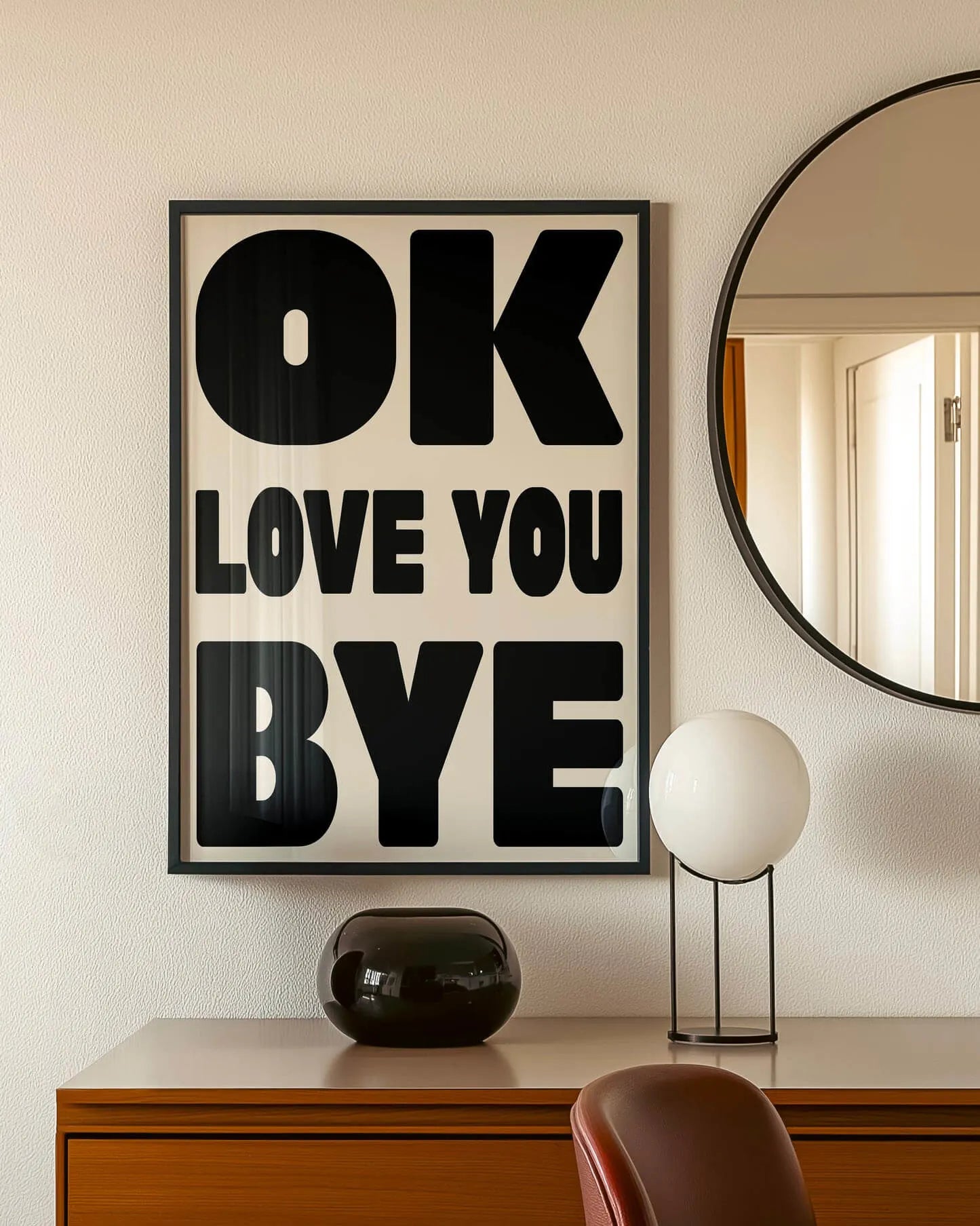 Affiche OK Love You Bye en déco murale moderne et pop, poster graphique humoristique pour ambiance cool et jeune.