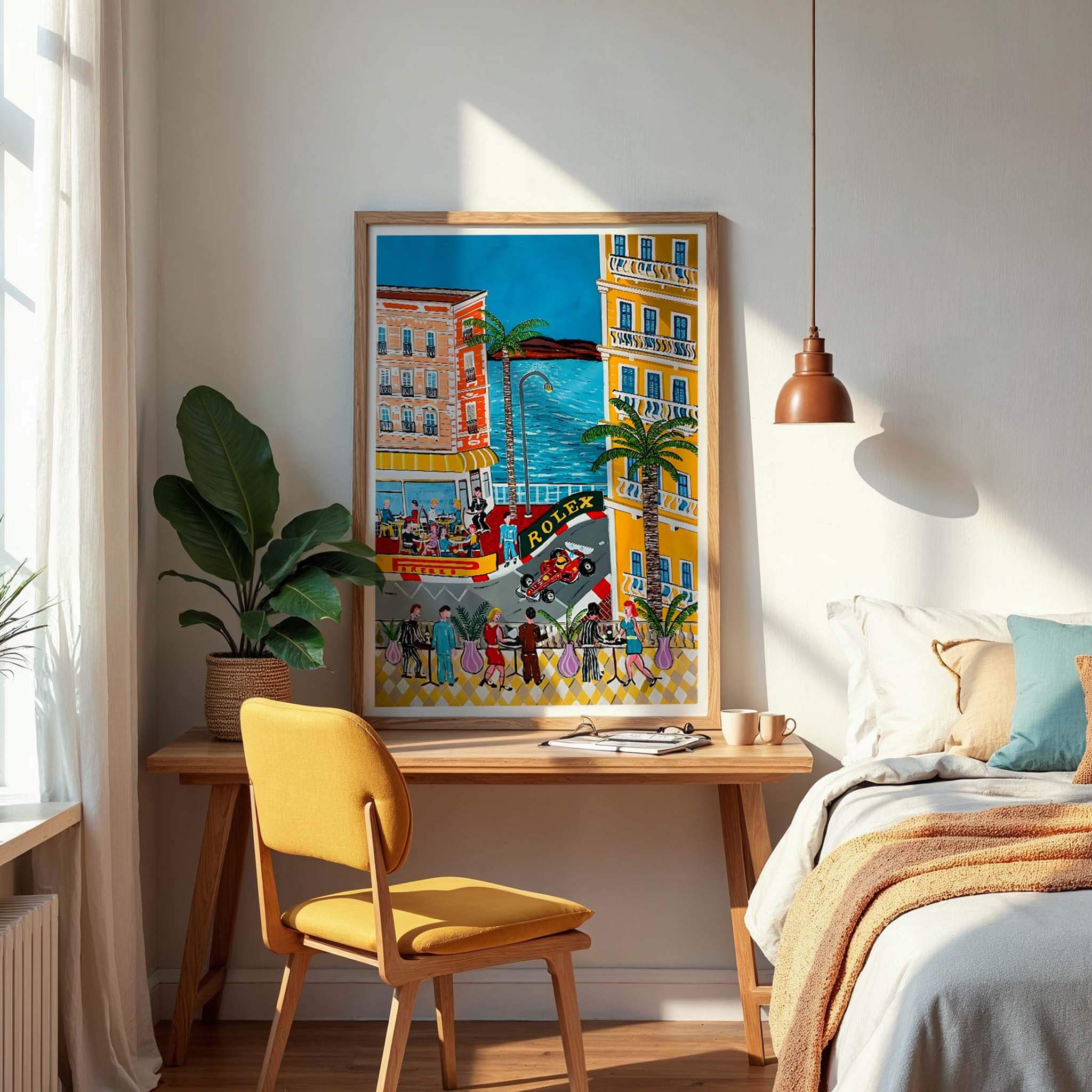 Poster mural Formule 1 à Monaco avec ambiance Riviera, architecture méditerranéenne et virage mythique.