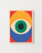 Affiche Bauhaus oeil graphique aux formes géométriques, cercles imbriqués rouge bleu jaune vert sur fond moderne.