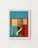 Affiche architecture moderniste aux couleurs rouge, bleu et jaune avec structure Bauhaus.